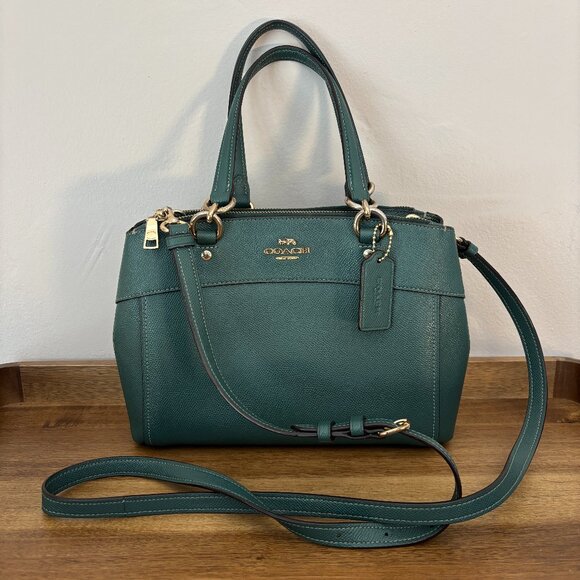 Coach Handbags - Coach Mini Brooke Dark Green Crossgrain Leather Carryall